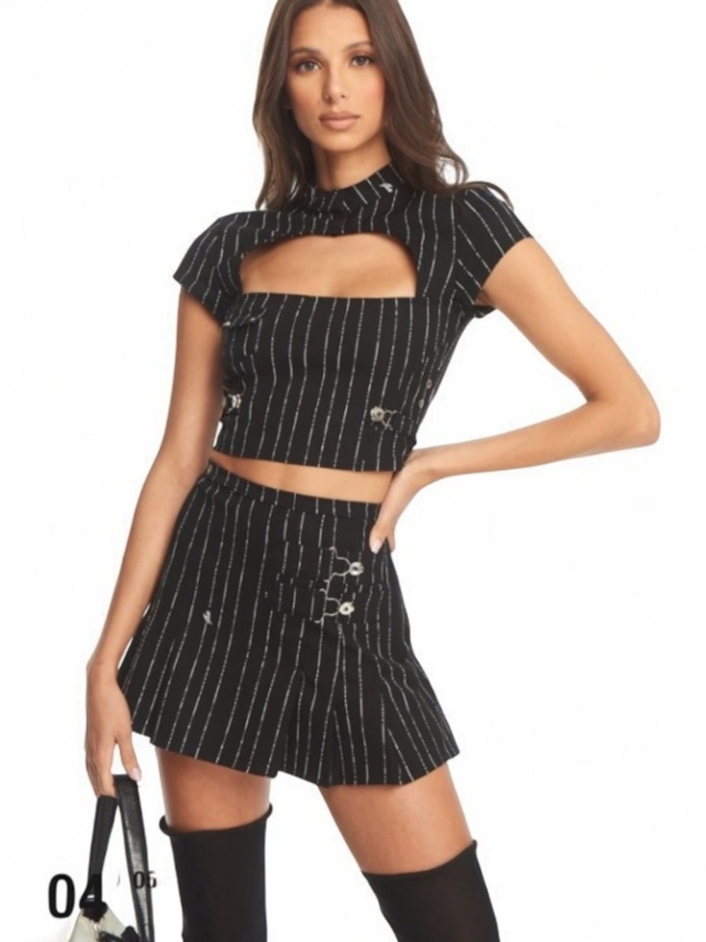 I.AM.GIA Heather Pleated Pin Stripe Mini Skirt